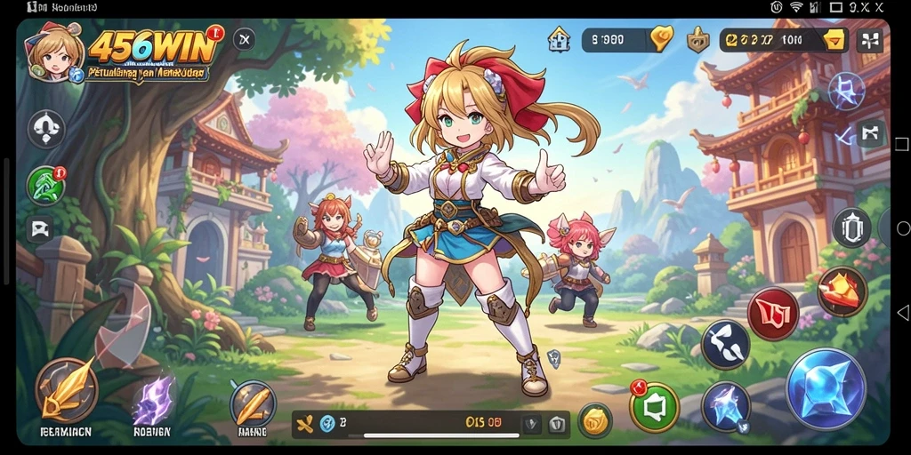 Screenshot utama dari gameplay 456WIN yang menampilkan aksi seru dan karakter Anime.