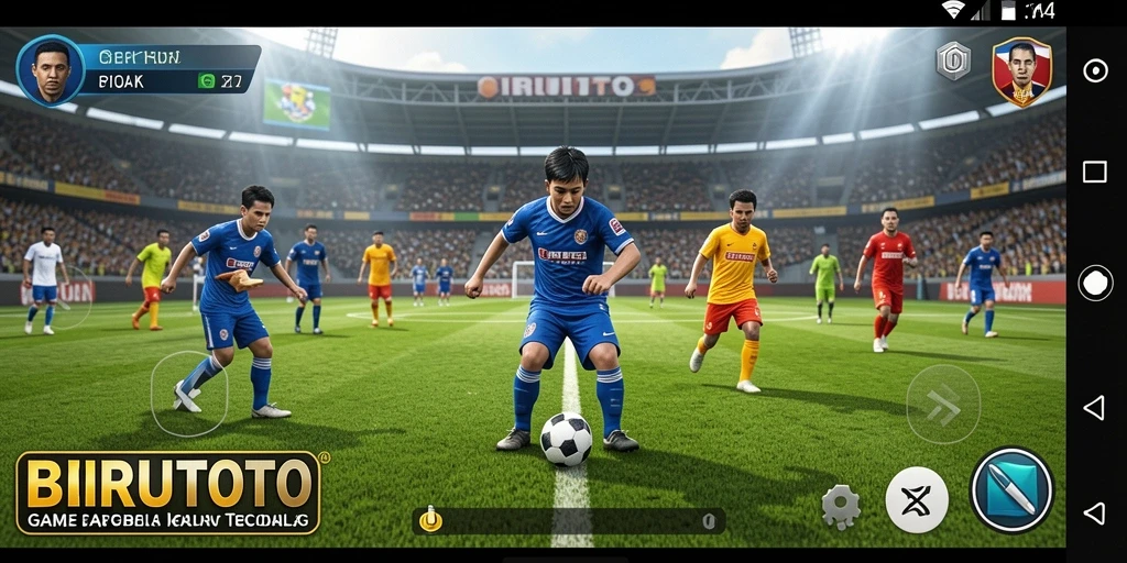 Tampilan gameplay BIRUTOTO yang mendebarkan dalam aksi sepak bola.