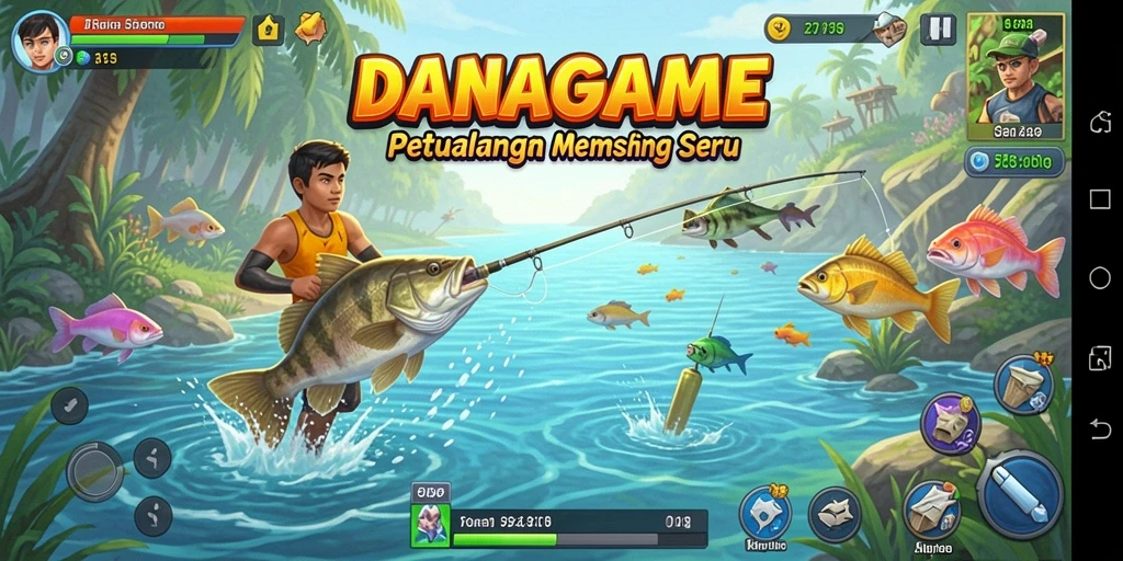 Screenshot gameplay DANAGAME menampilkan aksi memancing yang mendebarkan.