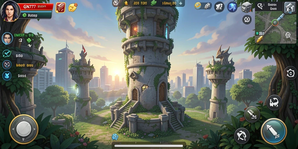 Screenshot gameplay GN777 menunjukkan aksi seru pertahanan menara.