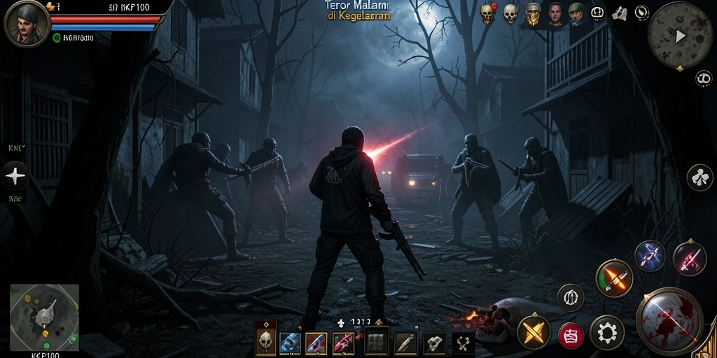 Screenshot gameplay KPK100 menampilkan suasana mencekam dan menakutkan.