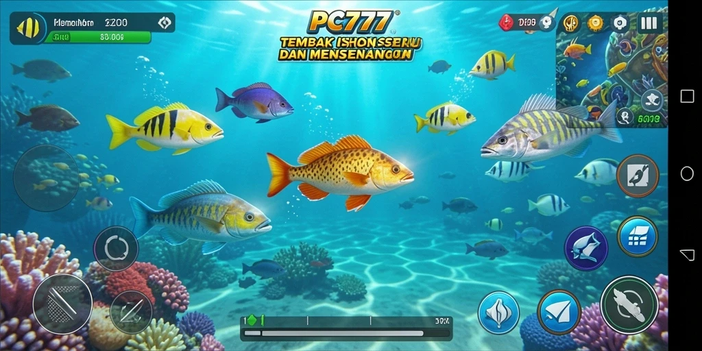 Tangkapan layar utama PC777 menampilkan aksi seru dalam permainan Tembak Ikan.