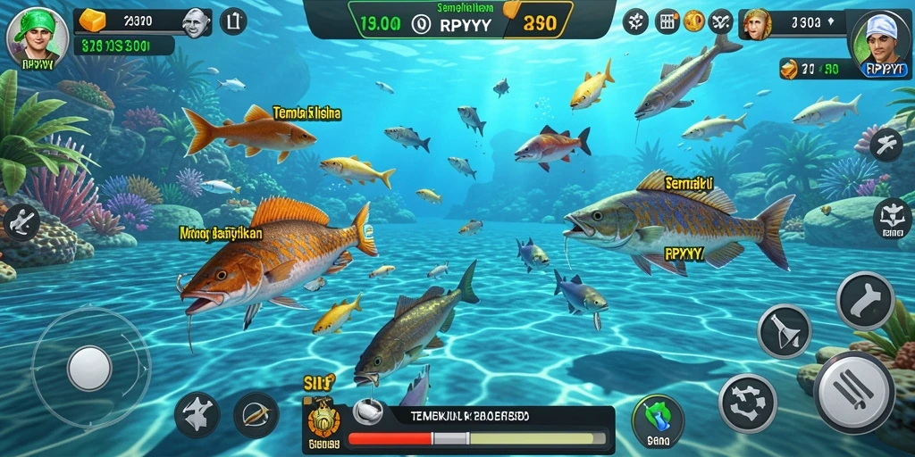 Tangkapan layar gameplay RPYYY menampilkan aksi menembak ikan yang seru.